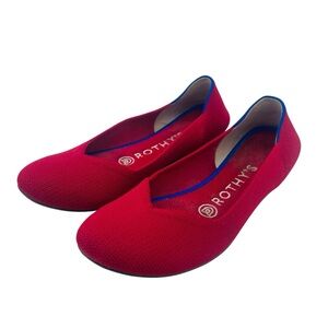 Rothys The Flat Bright Red Round Toe Ballet Flats Size 6 Slip On Shoes